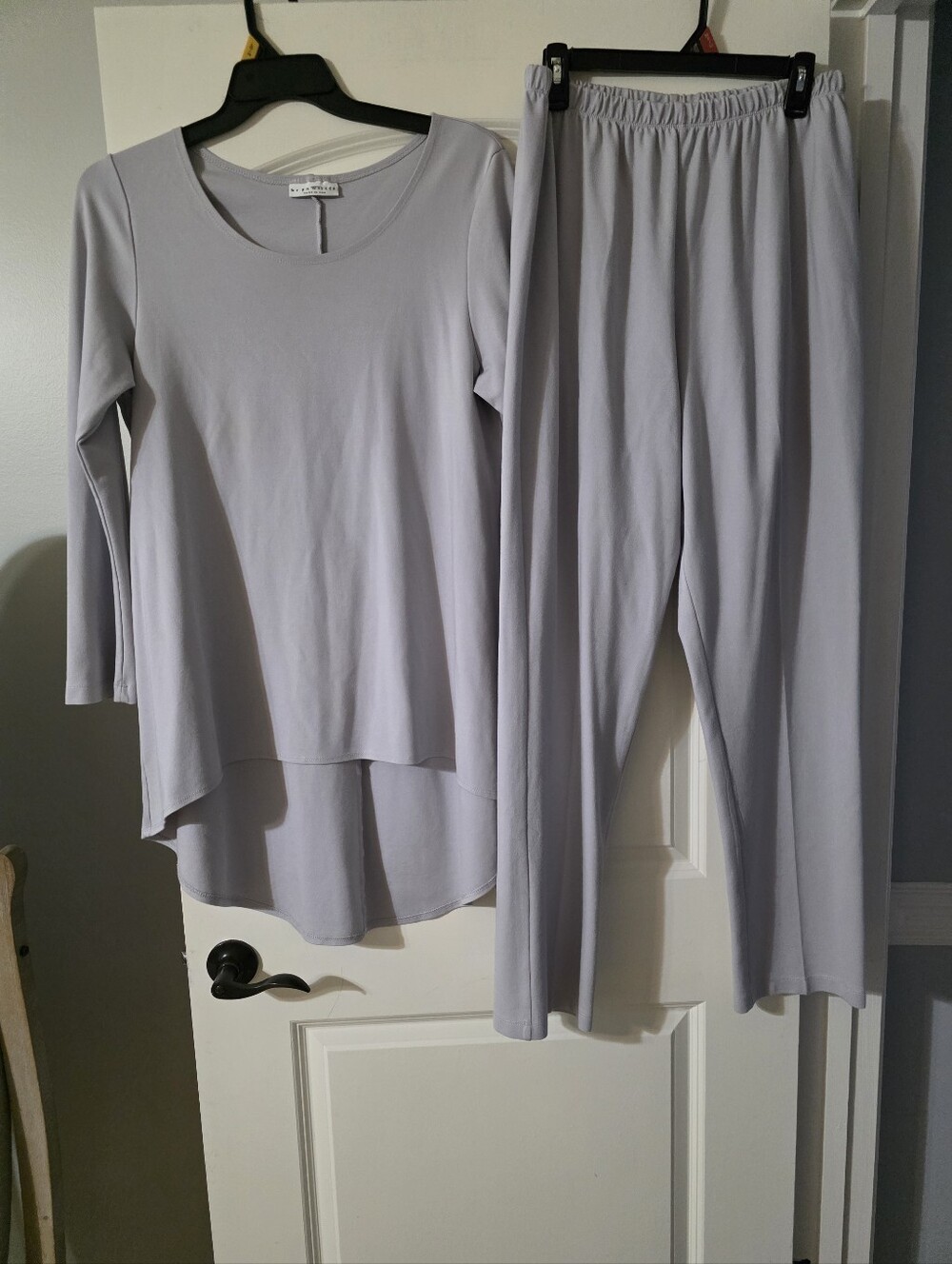 bryn Walker Light Gray Modal Long-Sleeve Top and Pants Set